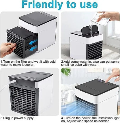 Ultra Mini Air Cooler, Portable USB Room Cooler, Desktop Cooling Fan with Water Tank, 3 Speed Models, LED Night Light, Mini Cooler For Home, Travel and Office