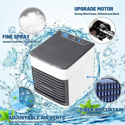 Ultra Mini Air Cooler, Portable USB Room Cooler, Desktop Cooling Fan with Water Tank, 3 Speed Models, LED Night Light, Mini Cooler For Home, Travel and Office